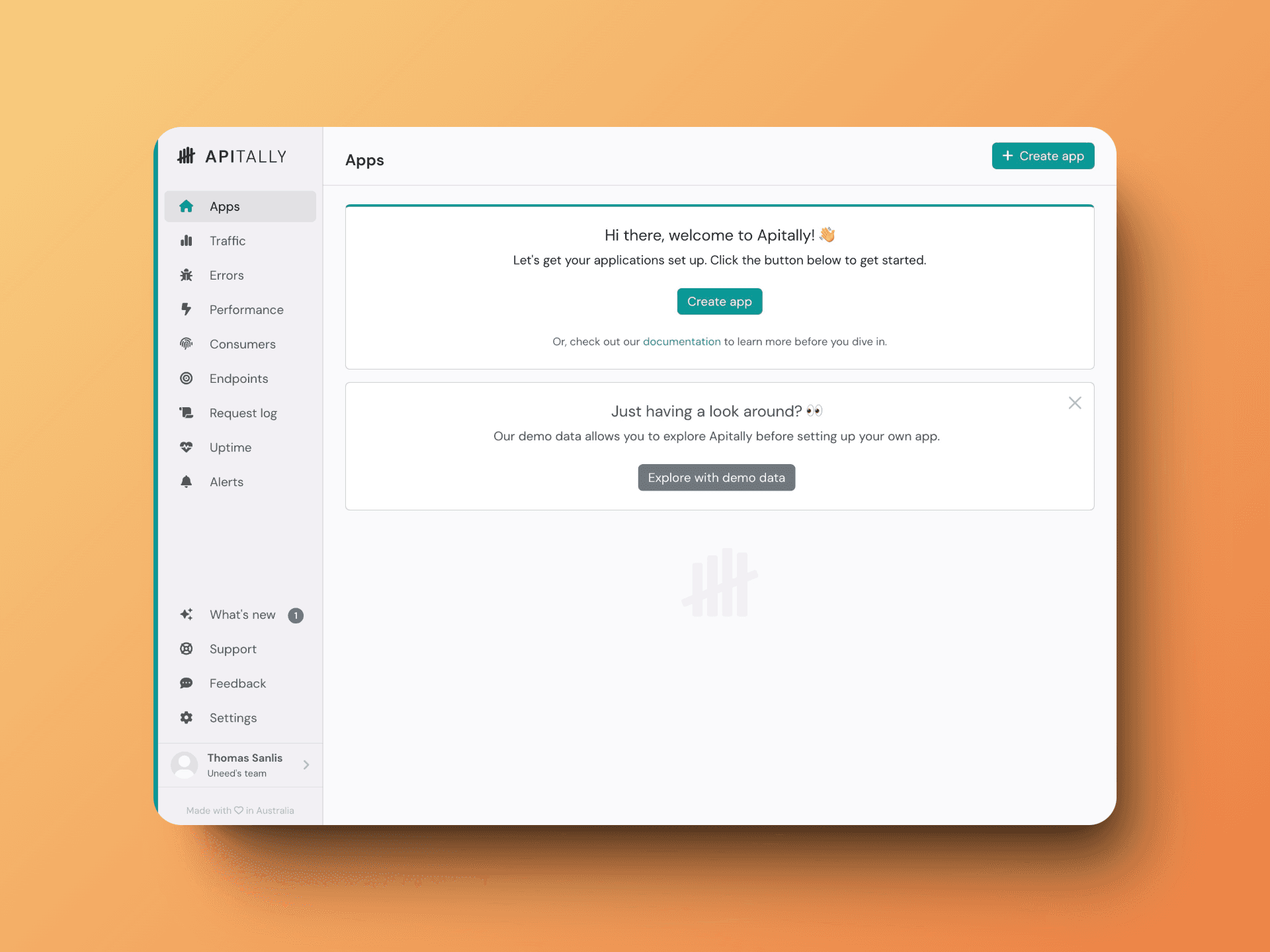 Apitally's welcoming dashboard